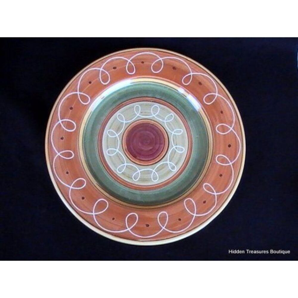Pier 1 Etrusco Dinner Plate Red Orange Green Swirls Dots Beautiful‎